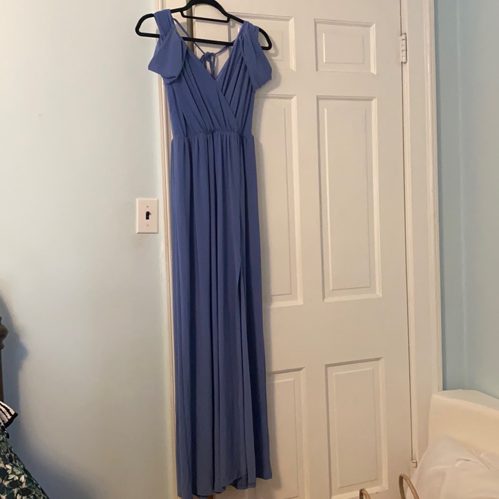 Floor-length periwinkle dress